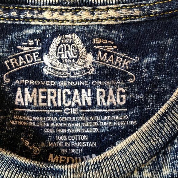 Mens American Rag denim acid wash tee shirt contrast stitching size M - Picture 3 of 7